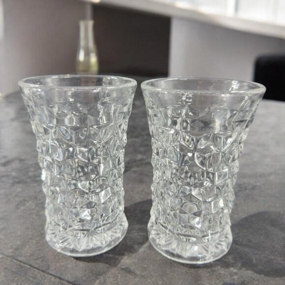 Vintage Fostoria American Flared Flat Iced Tea Tumblers Clear Cubist Glasses Set - Picture 1 of 9